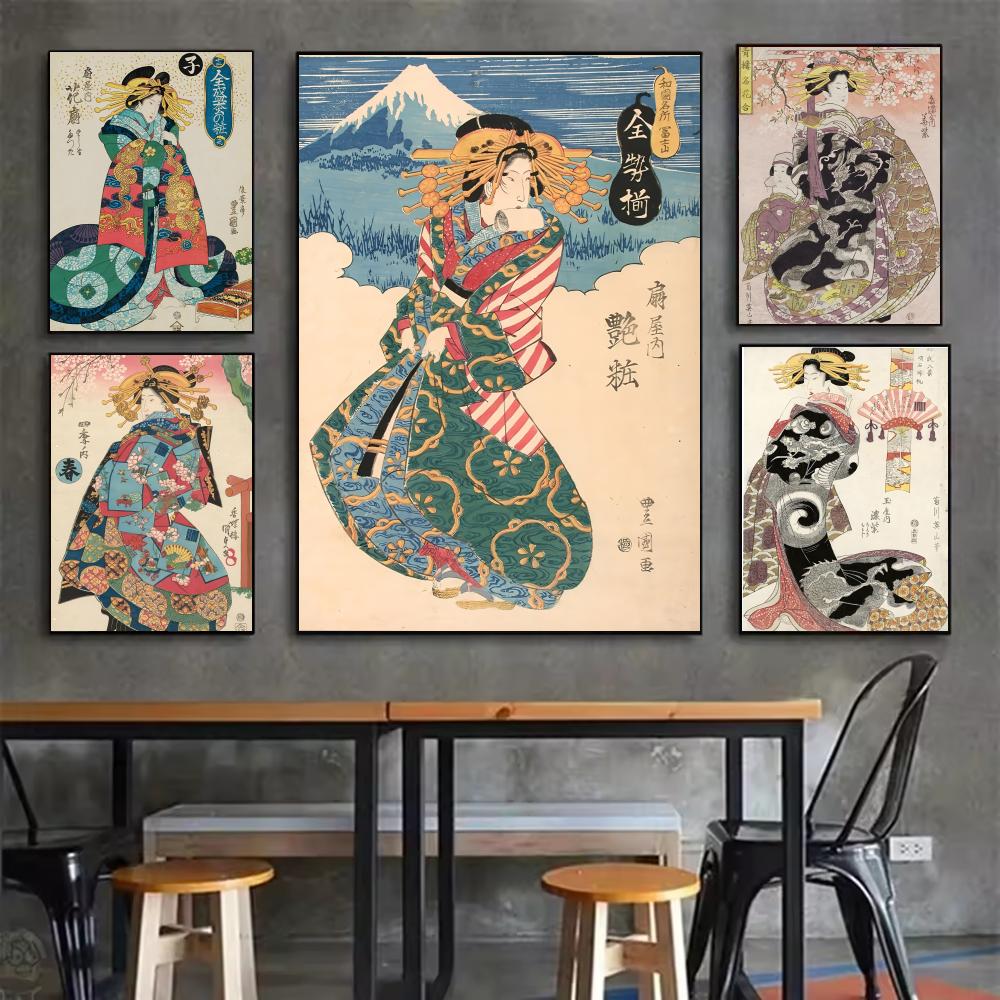 Interior Design Minimalist - Retro japonês gueixa cartaz minimalista fácil