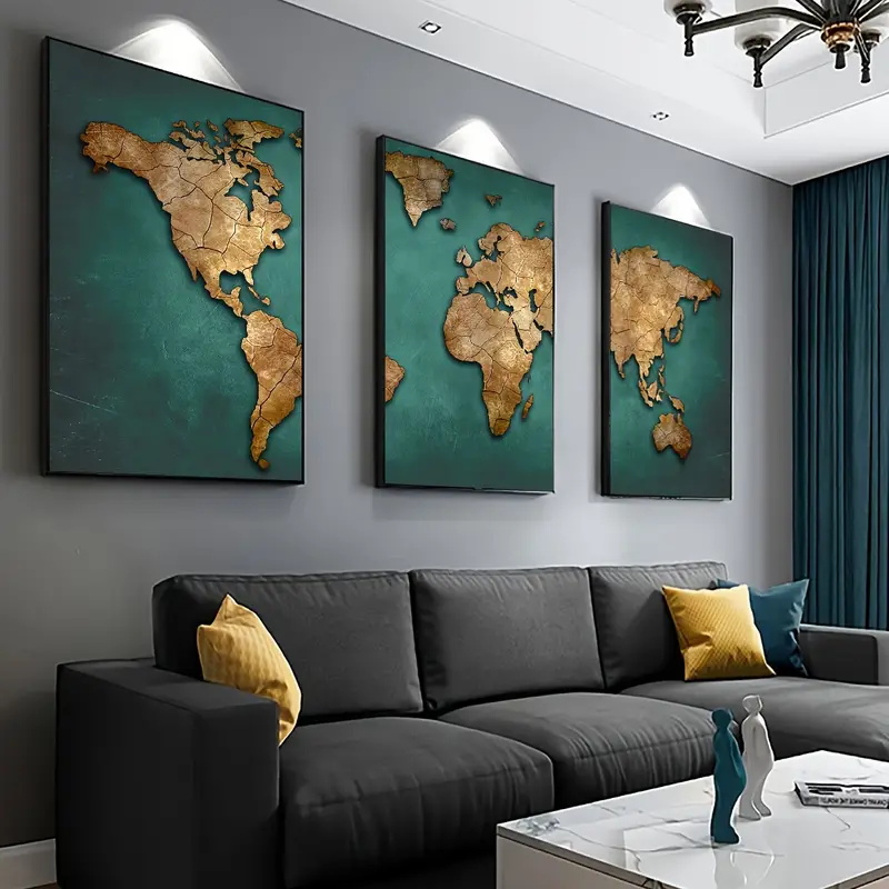 Interior Design Sketch - Mapa mundi retrô 3 tamanhos, pôsteres
