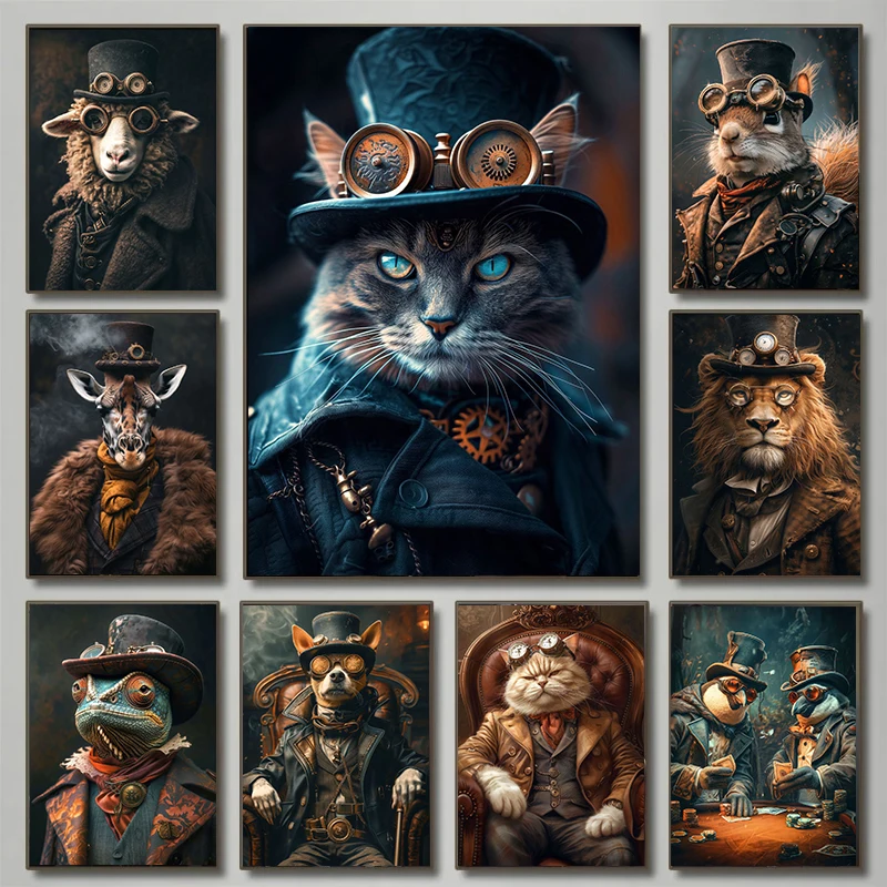 Interior Design Sketch - Legal steampunk animais retrato impressão em