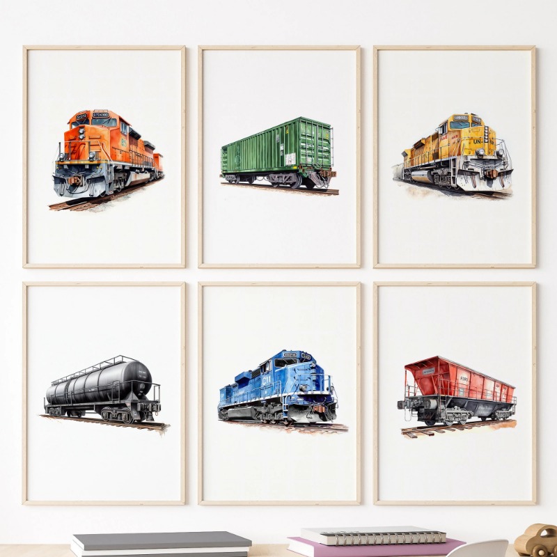 Interior Design Sketch - Aquarela retro trem a vapor ferroviário