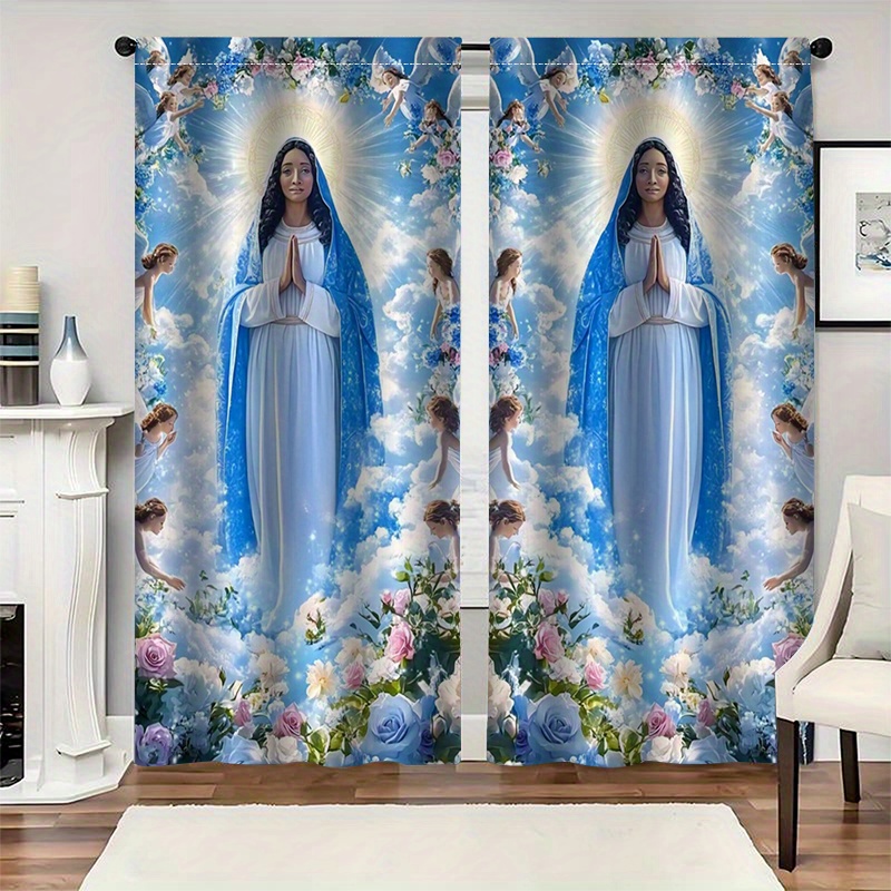 Interior Design Of Cafe - Virgem maria cortinas arte religiosa nuvens
