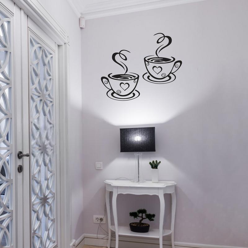 Dupla xícara de café adesivo r - Interior Design Kitchen avaliação e preço