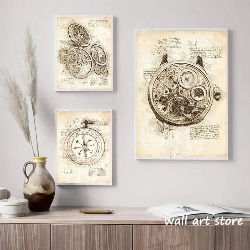 Relógio vintage esboço cartaz  - Interior Design Sketch avaliação e preço