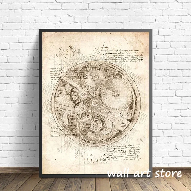 Relógio vintage esboço cartaz  - Interior Design Sketch avaliação e preço