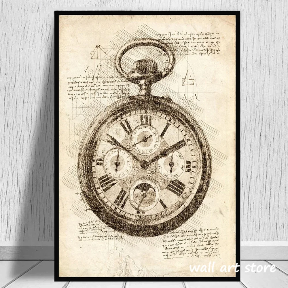Relógio vintage esboço cartaz  - Interior Design Sketch avaliação e preço