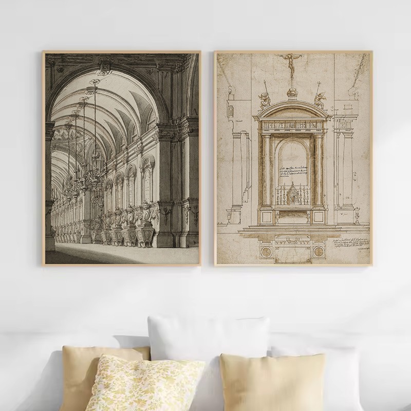 Pôster de Lona Estético com De - Interior Design Sketch avaliação e preço